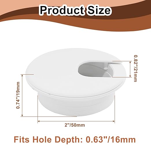 2 Inch/50mm White Desk Grommet, Plastic Cable Hole Cover Computer Table Cord Wire Organizer, Desktop Cord Management for Home Office/TV Stands Tabletops (2 Pack)