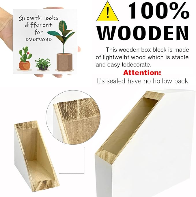 LVQHI Growth Looks Different for Everyone Inspirational Wood Block Sign, Motivational Plant Theme Wooden Desk Decor for Home Bedroom Office, Cheer Up Gift for Friend Coworker Women