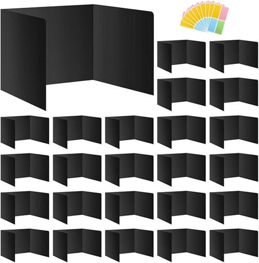 24 Pack Black Desk Dividers for Students, Waterproof Plastic Study Boards, Durable Exam Privacy Shields, Classroom Privacy Folders, Ideal School Supplies for Focused Learning (24 Pack)