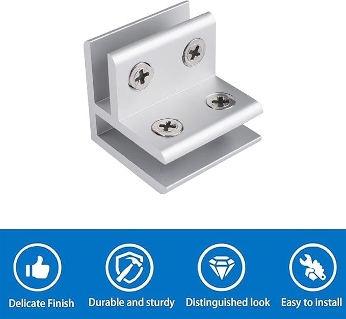 INCREWAY 8 PCS Adjustable Glass Clips Kit 90 Degrees Adjustable Silver Square Glass Shelf Bracket Holder Bracket Clamp for Glass Fence Panel, Showcase, Wine Cabinet (5-8mm)