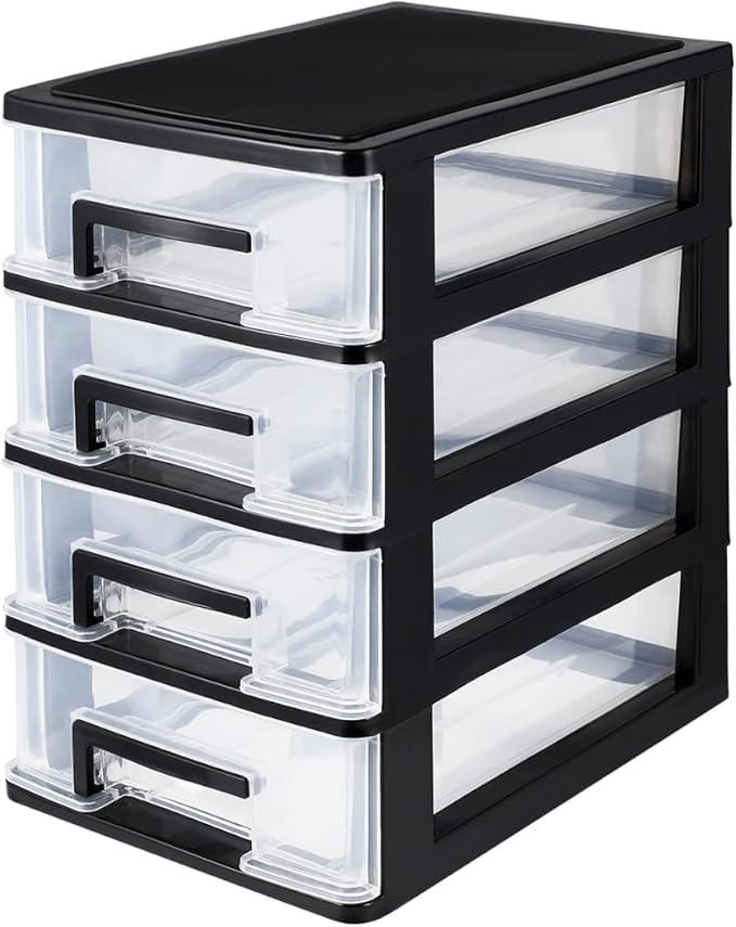 DOITOOL 4 Drawer Storage Organizer, Plastic Storage Bins Desk Organizer with Drawers for Makeup Vanity Nail Polish Bathroom Stationery Art Craft Supplies, Kitchen Office Organization