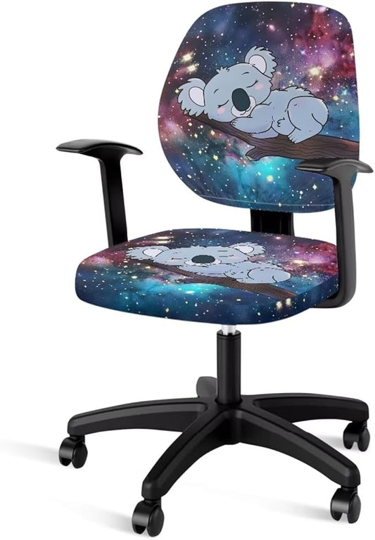 Galaxy Koala Computer Chair Cover Stretchable Office Chair Covers 2 Piece Universal Fit Most Wheelchairs,Computer Chairs,Gaming Chairs Cute Washable Slipcovers Protector Starry Night