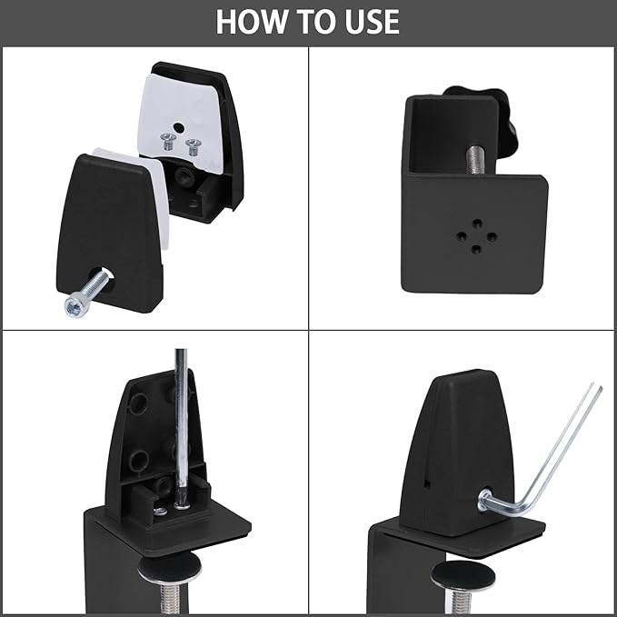 4-Pack Sneeze Guard Clamps for 1/8"" to 1"" Thick Panels, Adjustable Desk Partition Clips, Easy-to-Install Desk Privacy Panel Clips, Ideal for Office and Home Use, Black, 8HY-I0K-JXP340