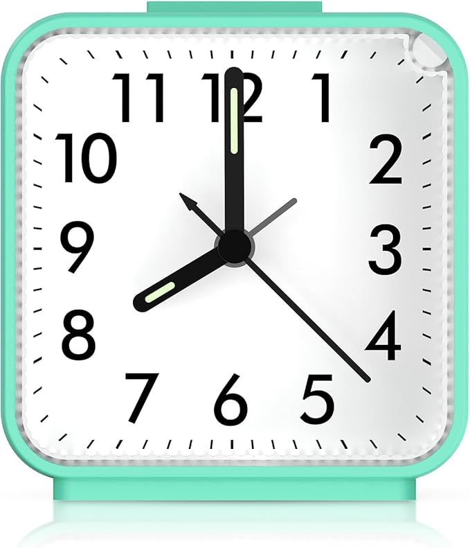 AMIR Analog Alarm Clock, Silent Non Ticking Small Clock, Travel Alarm Clock with Snooze & Light, Ascending Beep Sounds, Battery Operated Loud Alarm Clock for Bedroom, Bedside, Desk