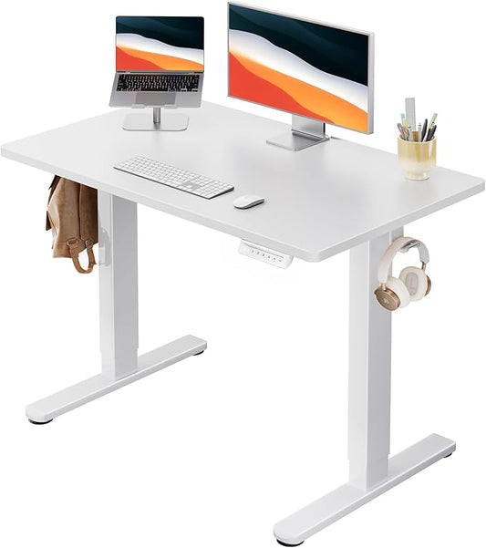 HUANUO Electric Standing Desk, Whole Piece Desktop, Adjustable Height Computer Desk, 4 Height Memory Settings, Sit Stand Up Desk for Home Office, 40" x 24", White