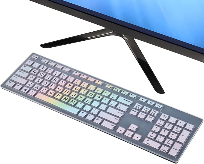 Keyboard Cover for Dell KM636 Wireless Keyboard & Dell KB216 Wired/Dell Optiplex 5250 3050 3240 5460 7450 7050/Dell Inspiron AIO 3475/3670/3477 All-in One Desktop Keyboard Cover Skin, Colorful Rainbow