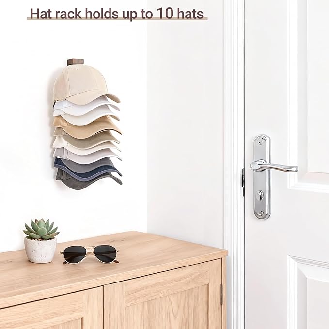Mkono Hat Organizer for Baseball Caps, Hat Rack for Wall Hold Up to 10 Hats, Hat Holder On Wall Ball caps Storage Organizer Display for Door, Closet, Entryroom, Laundry Cap Organization (Small)