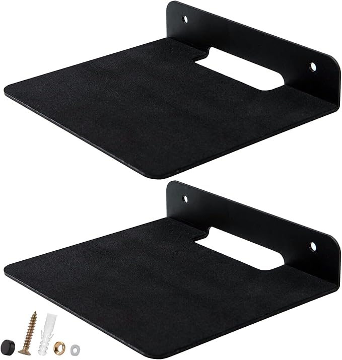 TRINENOX Floating Wall Shelves, 6" Wall Metal Speaker Mount Shelves for Bluetooth Speaker, Webcam, Cell Phones, Mesh Router, Award Toy Display Shelf Speaker Shelf (2 Pack)