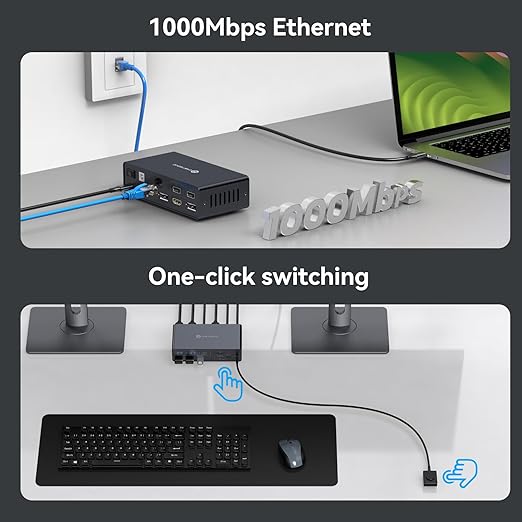 USB C KVM Switch Docking Station for 2 Montors 2 Laptops or MacBook with Displaylink,14-in-1 Thunderbolt Docking Station Support Extended/Copy Mode with 4K@60Hz HDMI and Displayport Dual Display Out