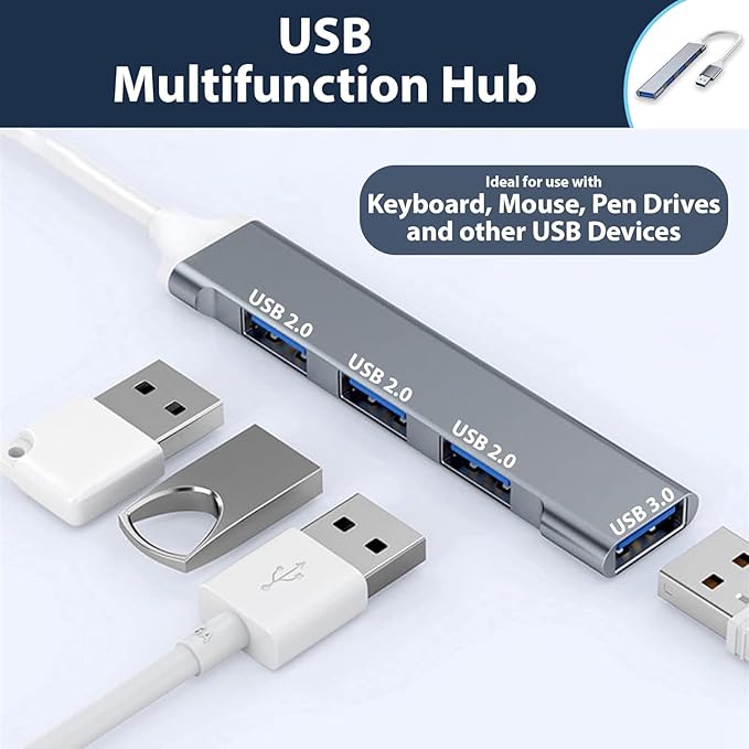 USB Hub Multiport Adapter 4 Ports USB Splitter USB Expander for Laptop, Xbox, Flash Drive, HDD, Console, Printer, Camera, Keyborad, Mouse and More