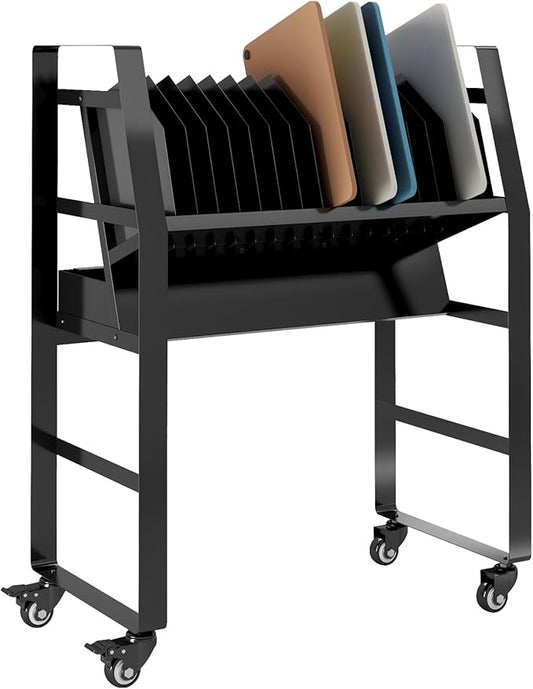 16-Device Mobile Open Charging Cart with Power Strip,Rolling Laptop Charging Station on Wheels for Chromebooks,Tablets & Laptops,Portable Storage Rack for Classroom,Office & Library (Black)