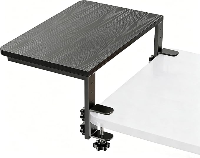 Clamp-On Desk Extender & Monitor Riser Shelf, Heavy Duty 44lbs Load, Adjustable Height, No Drill Installation for Office, Gaming PC & Home Workspace (Black)