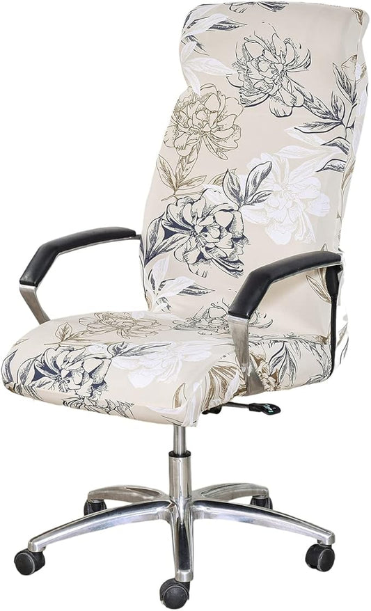 NILUOH Stretch Office Chair Cover with Zipper Printed Computer Chair Cover for Armrest Chair Universal Removable Spandex Rotating Boss Chair Slipcovers Soft Desk Chair Seat Protector for Dogs, Cats