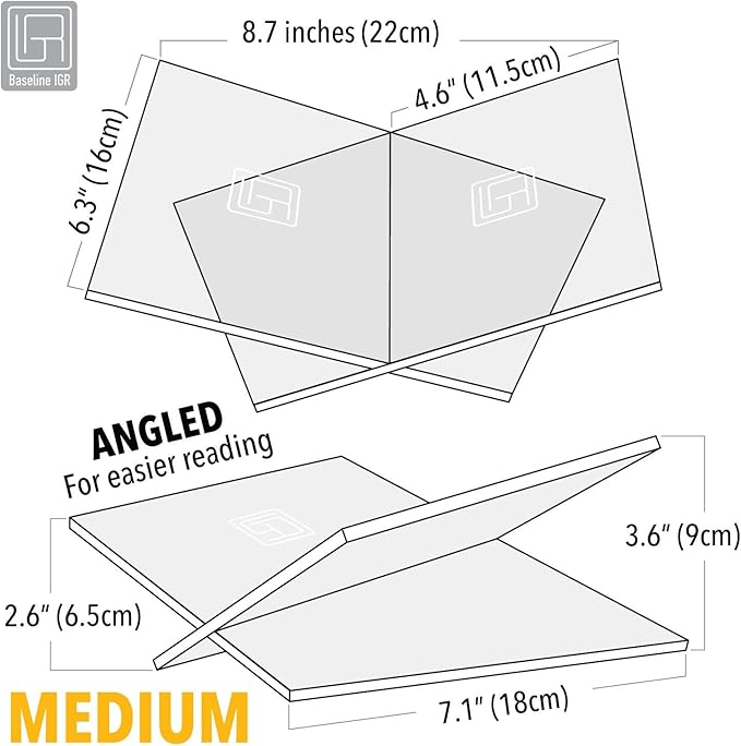 Medium Clear Acrylic Book Stand, 8.7” x 6.3” x 3.6”, Acrylic Book Holder, Open Bookstand for Display and Reading Cookbooks, Art Books, Bibles, Magazines - Home and Office