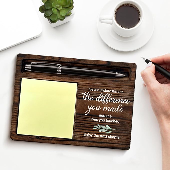 Retirement Gifts for Men Women, Retired Leaving Farewell Goodbye Gifts for Coworker Boss Leader Teacher, Never Underestimate the Difference You Made Sticky Note Holder for Desk