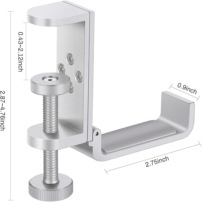 All Aluminum Foldable Headphone Holder - Universal Stand for Gaming PC Accessories, Under Desk Clamp Hook (Silver)