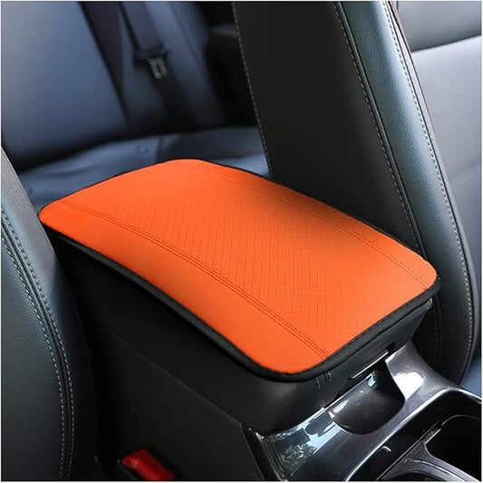 8sanlione Car Armrest Storage Box Mat, Fiber Leather Car Center Console Cover, Car Armrest Seat Box Cover Accessories Interior Protection for Most Vehicle, SUV, Truck, Car (Orange)