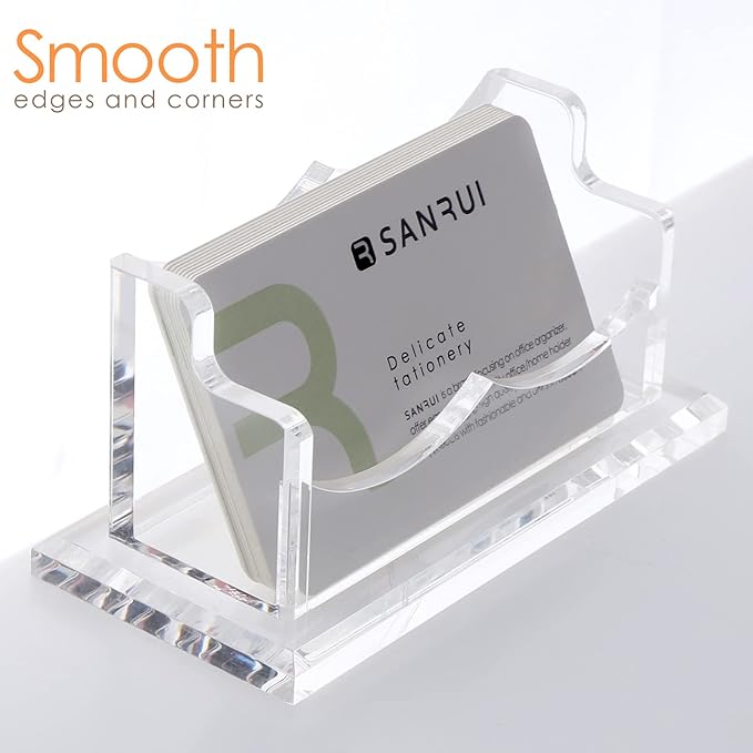 SANRUI Acrylic Business Card Holder for Desk, Horizontal Business Card Display Stand, Clear Business Card Holder Stand, Fits 50~60 Business Cards（Patent No.:US D1,000,519 S）
