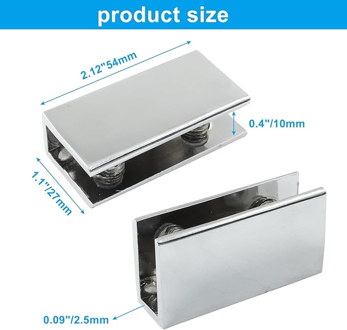 Bivethoi 8 Pcs Glass Shelf Bracket Adjustable Shower Brackets,Heavy Duty Rectangle Clamp Holder for 8-10mm Glass Shelves,Wall Mount Clamps Clip Support Hardware Replacement Parts,Polished Chrome