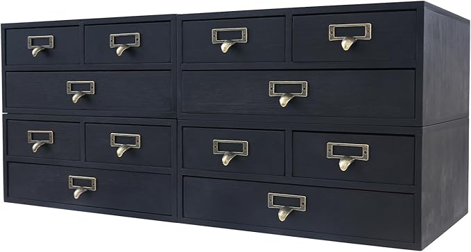 4 Packs Vintage Desktop Apothecary Cabinet with 3 Drawers,Wood Desktop Organizers Stackable Drawers Desktop Chest Drawer for Herb Storage,Tea Collection,Stationery (Black)