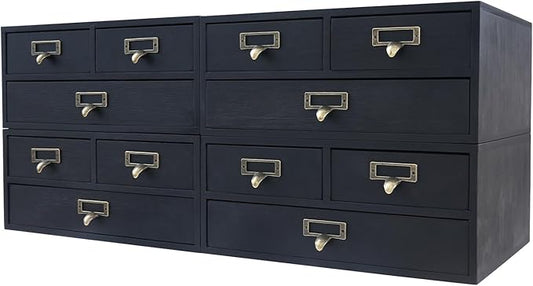 4 Packs Vintage Desktop Apothecary Cabinet with 3 Drawers,Wood Desktop Organizers Stackable Drawers Desktop Chest Drawer for Herb Storage,Tea Collection,Stationery (Black)