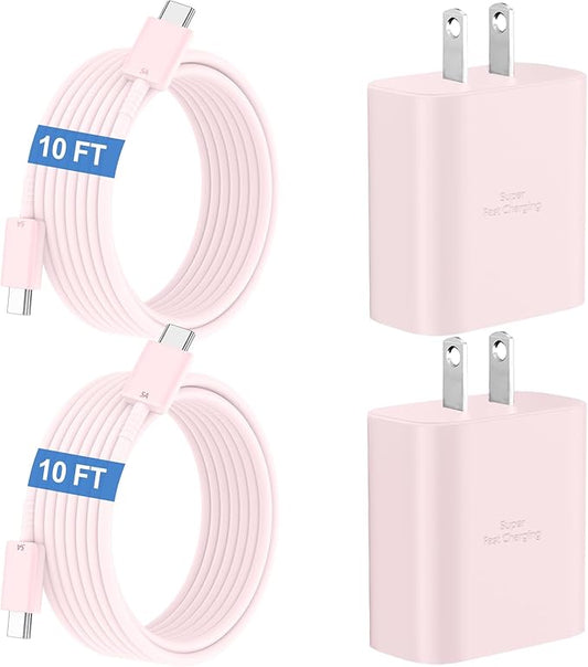 45W Super Fast Charger USB C Android Phone Type C Charger Fast Charging Block with 10FT Cord for Samsung Galaxy S26/S26 Ultra/S26+/S25 Ultra/S25/S24 Ultra/S24/S23 Ultra/S22/S21/S20/Note 10, Pink
