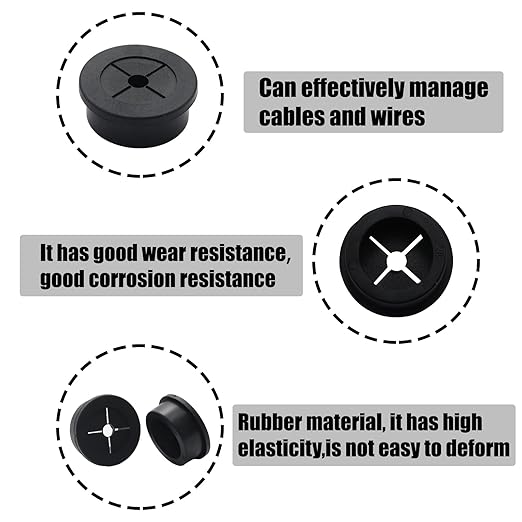 6 Pcs 28mm / 1-1/8 Inch Black Cable Cord Grommets, Rubber Desk Grommets for Table Computer Desk Wire Organizer TV Console and Other Furnitures Cover
