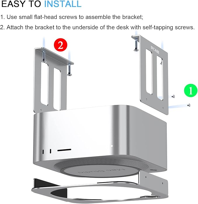 IFCASE Aluminum Under Desk Mount for Mac Studio M4 M3 M2 M1 Max, Ultra with Anti-Scratch Pad (Silver)