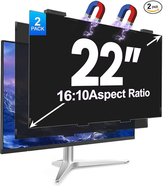 2Pack Magnetic 22 Inch Privacy Screen for Computer Monitor 16:10 Aspect Ratio, Hanging Removable Anti-Blue/Glare Protector Film, Anti Spy Desktop Security Private Filter 22in