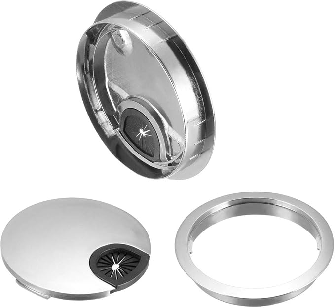 uxcell Cable Hole Cover, 3.1Inch/80mm Zinc Alloy Desk Wire Cord Cable Grommets Hole Cover for Office PC Desk Cable Cord Organizer, Bright Silver