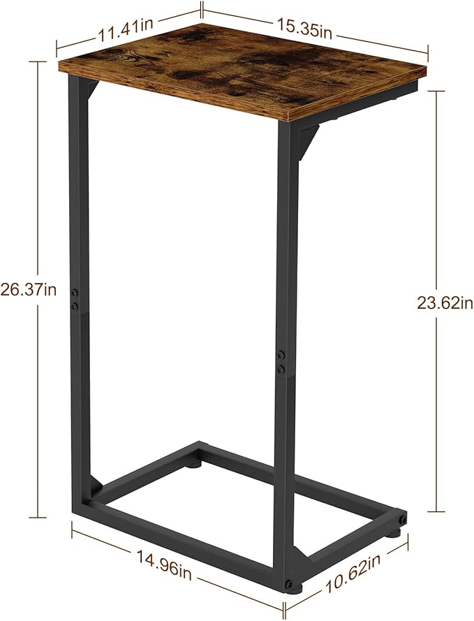 AMHANCIBLE C Shaped End Tables Set of 2, Couch Side Tables that Slide Under, TV Trays for Living Room, Bedroom, Small Space, Sofa, Rustic Brown, HET02BBR