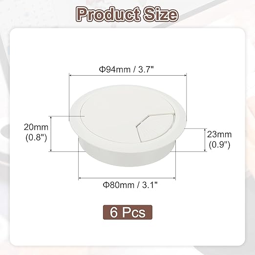 PATIKIL 3 Inch Desk Grommet, 6Pcs Cable Grommet Wire Management Cable Hole Cover Cord Organizer for Office Home Table Countertop, White