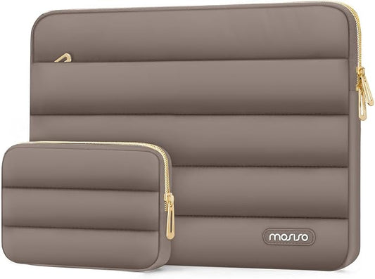 MOSISO Laptop Case 13.3 inch,13-13.3 inch Puffy Laptop Sleeve Compatible with MacBook Air 13.6 M5 M4 M3 M2 M1/Neo/Pro 13/14,HP Dell ASUS Lenovo,Polyester Horizontal Bag with Small Case, Taupe Brown