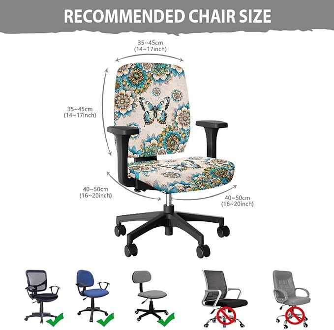 GLENLCWE Boho Floral Butterfly Office Chair Cover Seat Covers Stretchable Universal Computer Chair Covers Rotating Chair Slipcover for Family Friends