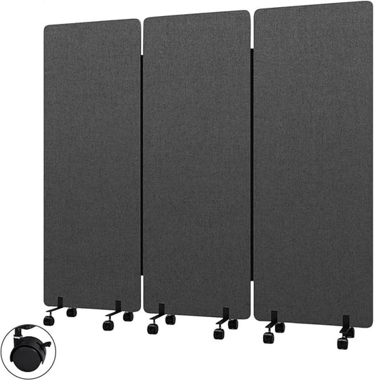 72" X 66" Partition Room dividers, 3 Panel Sound Proof Dividers for Office Partitions, Room Divider Privacy Panel with Wheels, Portable Temporary Wall for Office, Studio, School, Hospital(Dark Grey)