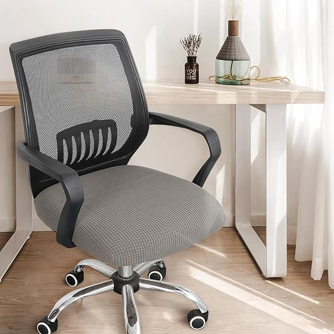 Yikko Office Chair Cover Desk Chair Seat Cover,Computer Chair Cover Elastic Stretch Chair Slipcovers Super Fit Spandex Removable Washable (Silver)
