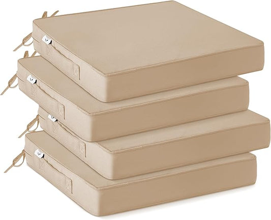 IPYNBAP Outdoor Chair Cushions Set of 4 -Waterproof Outdoor Seat Cushions for Patio Furniture, Patio Chair Cushion with Handle and Ties, Out Door Chair Pads,19x19x3-Square, Beige