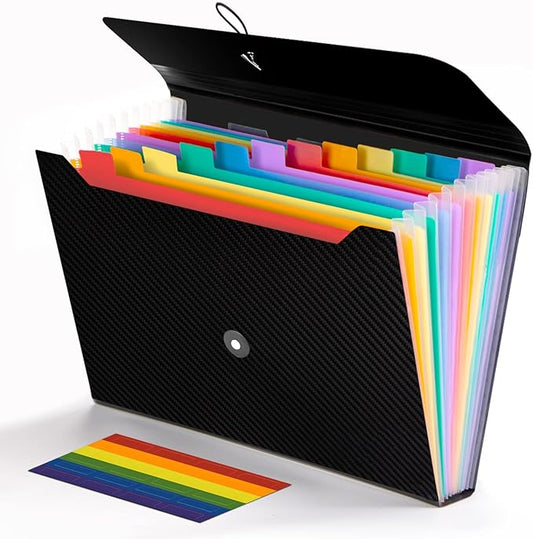 Expanding File Folder, 13 Pockets Accordion File Holder Organizer, A4 Letter Size Paper Document Receipt Organizer Accordian Filing Folder for Classroom, Home, Office and Travel