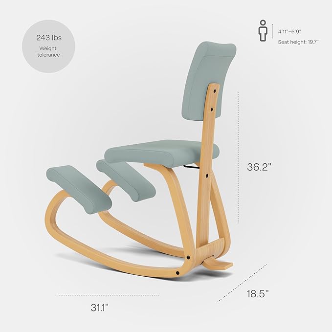 Varier Variable Plus Kneeling Chair with Backrest Brown/Light Green Tonal - Ergonomic Office Chair in Scandinavian Design, Active Sitting and Comfort