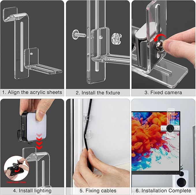 Center Screen/Middle Screen Webcam Mount with Video Conference Light, Position Webcam Anywhere on Monitor, Laptop Screen, Compatible with Logitech MX Brio, C920x, C922, C930 Webcams