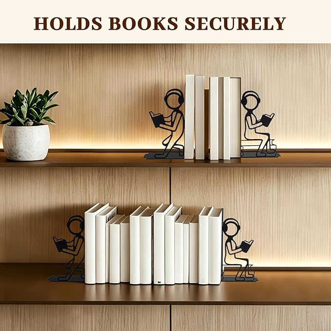 Creative Readers Decorative Bookends, Metal Book Ends for Shelves, Modern Music Lover Style Non-Skid Book Ends for Home Office Decor, Ideal Gift for Book Lovers, 1 Pair, Black