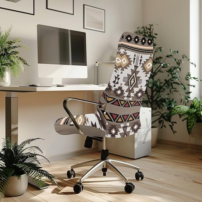 Talayituse Aztec Tribe Geometric Print Office Chair Covers, Stretch Computer Chair Cover, Universal Boss Chair Covers Modern Simplism Style High Back Chair Slipcover, Large