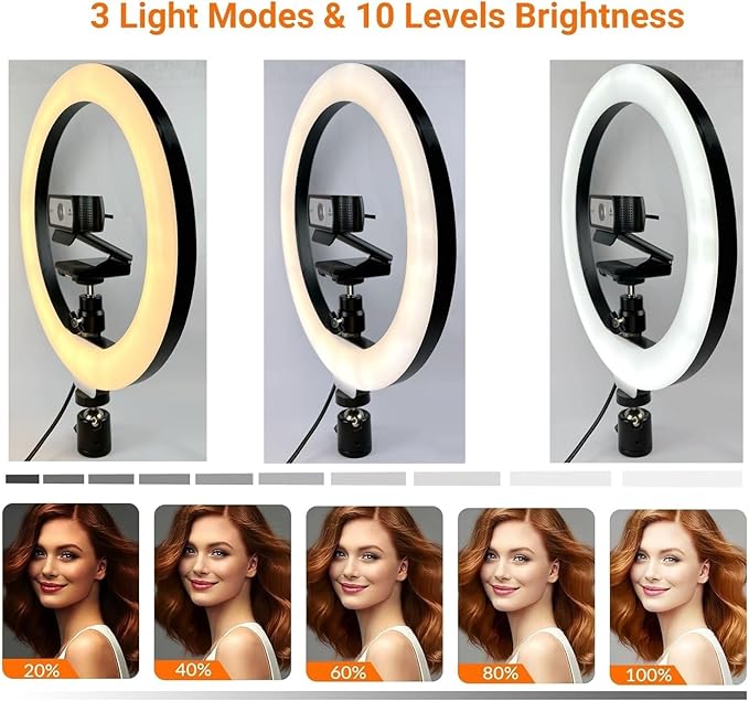 Upgraded Webcam Wall Mount Selfie Light, 10'' Ring Light with Boom Arm Webcam Wall Stand Holder Compatible with Logitech C920/MX Brio 4K/StreamCam/Brio pro X 4K/C930/C922/C925e/C615/Brio 500 webcams