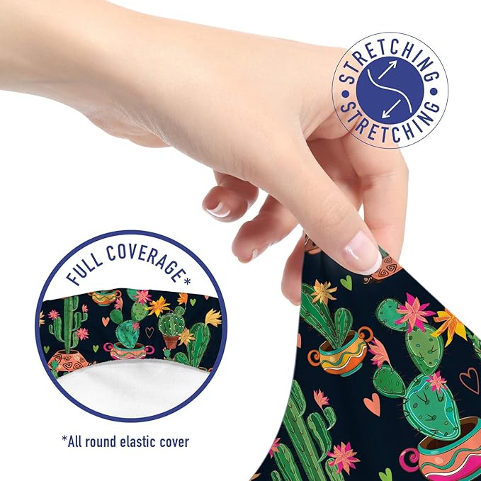 Ambesonne Cactus Print Office Chair Slipcover, Colorful Layout of Different Shapes of Cacti with Flowers, Protective Stretch Decorative Fabric Cover, Standard Size, Black Grey