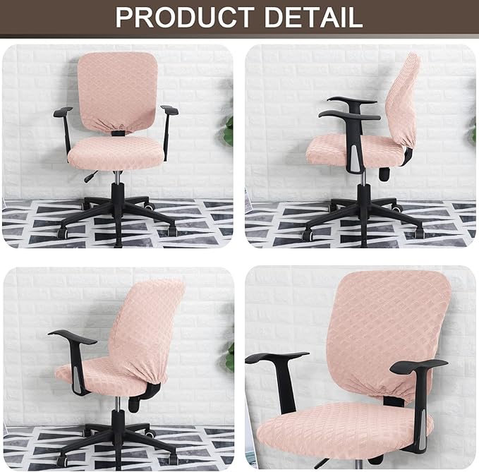 Office Chair Cover Universal Rotating Chair Slipcovers Stretch Removable Protector Computer Chair Seat Cover (Pink, Chair Seat Cover + Backrest Cover)