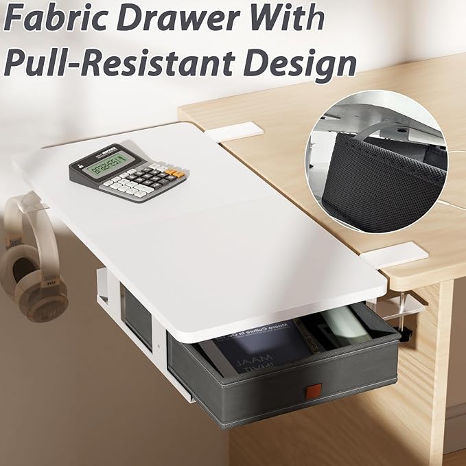 Flenpptly Desk Extender Tray, 24" x 12" Desk Extension with Storage Drawer, Clamp On Desk Dxtender, Keyboard Extender for Desk, Keyboard Tray for Office & Home Use (White)