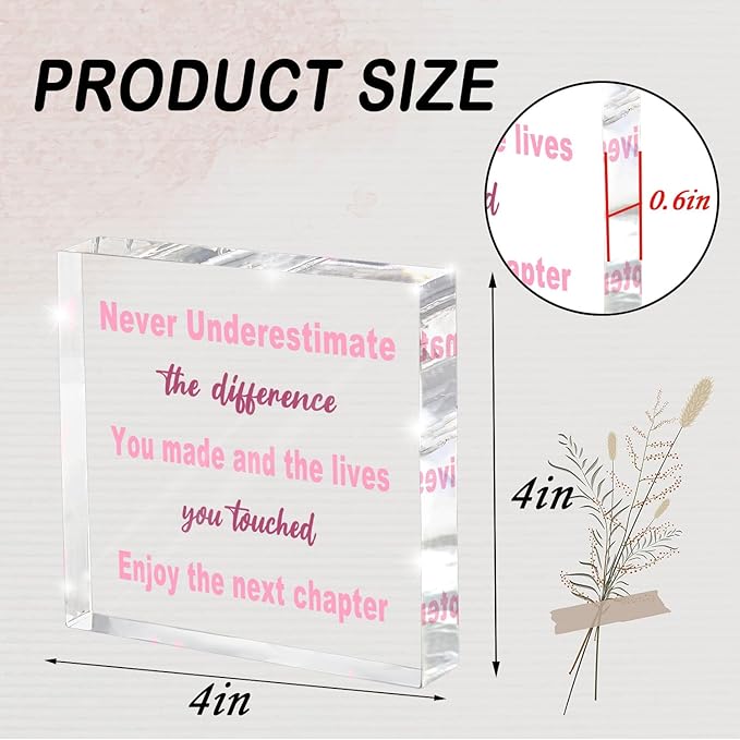 Retirement Gifts for Women - Boss Present for Lady - Pink Acrylic Decoration Office Desk Decor Retirement Decorations - Coworker Leaving Gifts for Women