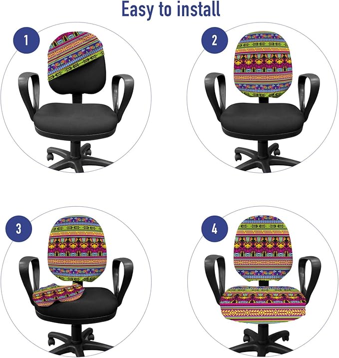 Ambesonne Prehistoric Office Chair Slipcover, Aztec Culture Pattern Borders Ornate Tribal Animal Print, Protective Stretch Decorative Fabric Cover, Standard Size, Magenta Yellow