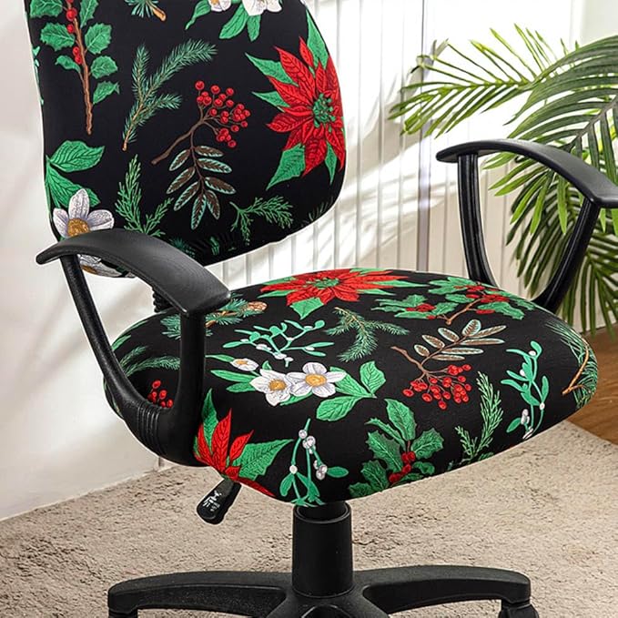 VIOKKO Office Chair Cover Stretchable Computer Desk Chair Seat Covers 2 Piece Waterproof Swivel Chair Protective Slipcover (Christmas Flower)