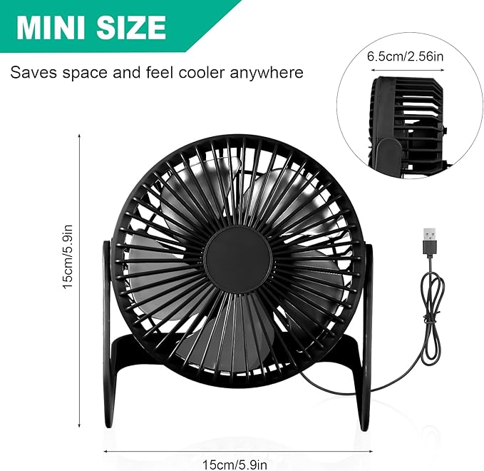 Geelin 4 Pcs Desk Fan 5 Inch Small Table Fan Desktop USB Office Speeds Portable Quiet Operation and 360 Degree Rotate, Convenient Carry Handle Personal Table for Home, Office (Black)